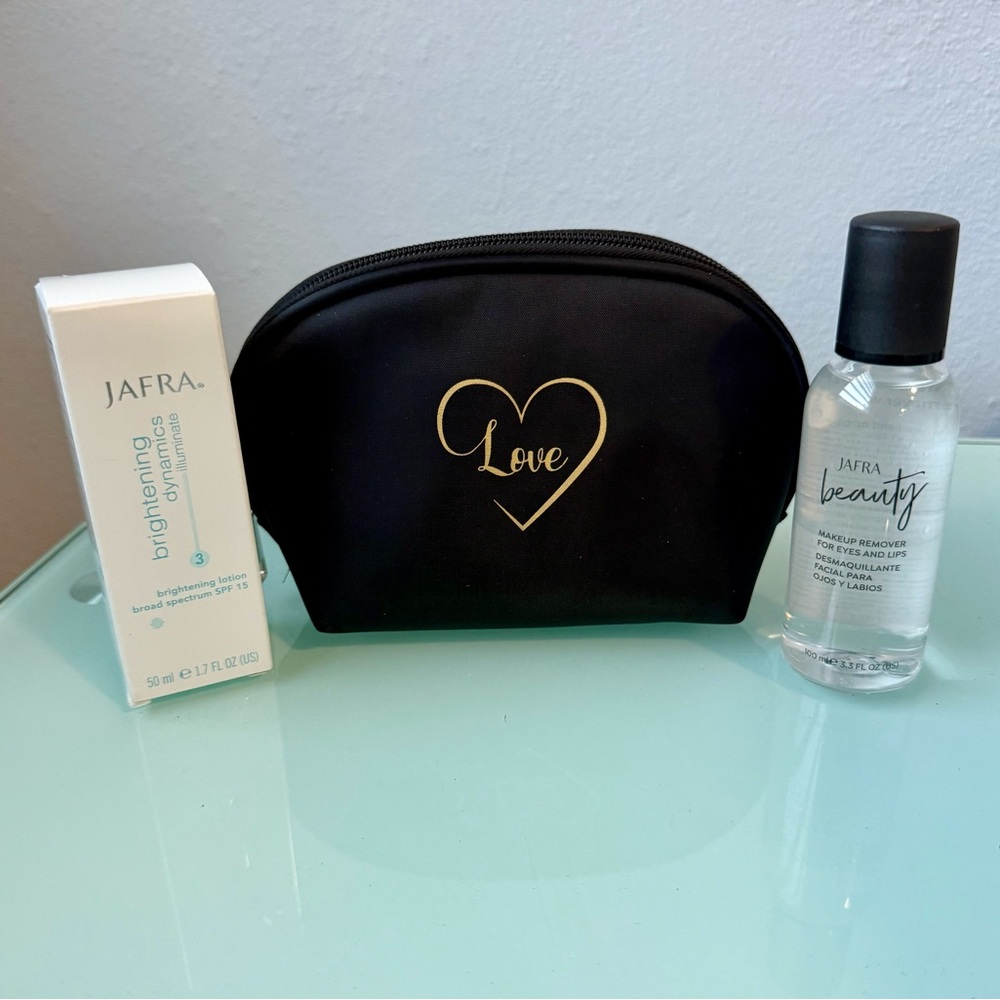 Jafra Products: Brightening Lotion w SPF 15 & Eyes and Lips Makeup Remover w Bag